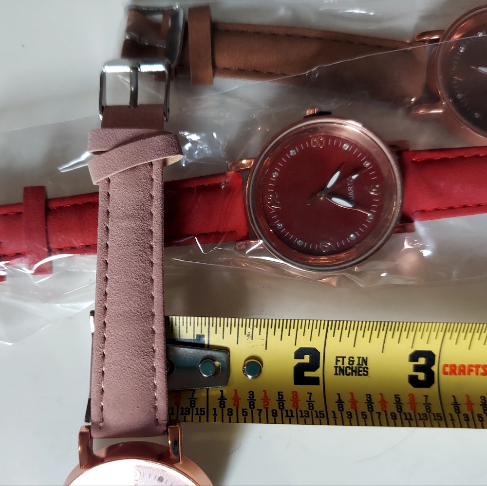 Trio of Ladies Faux Suede Rhinestone Quartz Watches - Picture 4 of 9